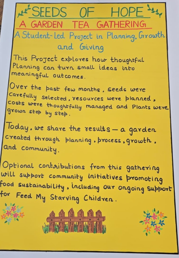 Hand-lettered Seeds of Hope: A Garden Tea Gathering project intro board